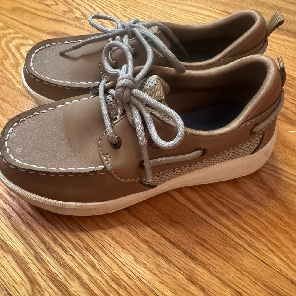 Sperry Kids Tan Boat Shoes with White Stitching